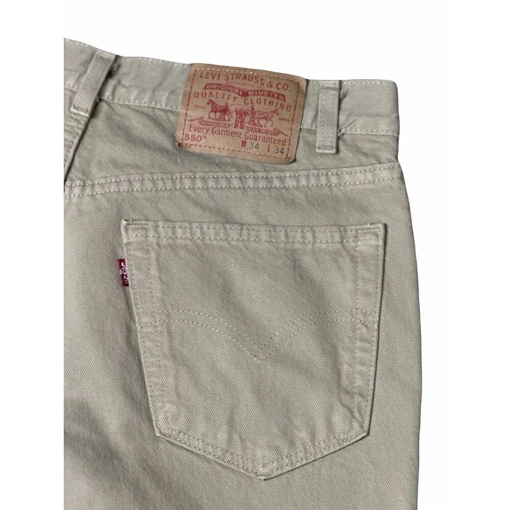 Vintage Levis 550 Jeans Mens 33x34 Khaki Straight Denim Made USA Cotton Levi’s
